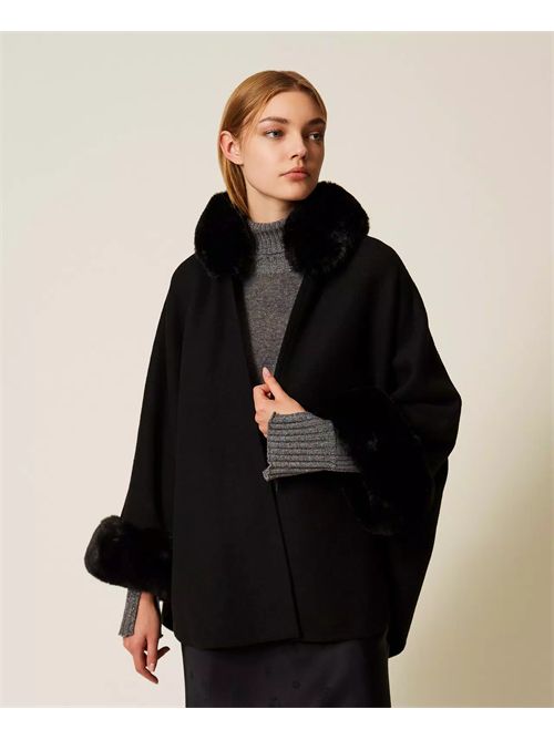 Poncho in panno e faux fur TWINSET | TO5130/00006